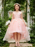 Ball-Gown/Princess Tulle Asymmetrical Pink Flower Girl Dress - photo 1