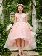 Ball-Gown/Princess Tulle Asymmetrical Pink Flower Girl Dress - photo 1