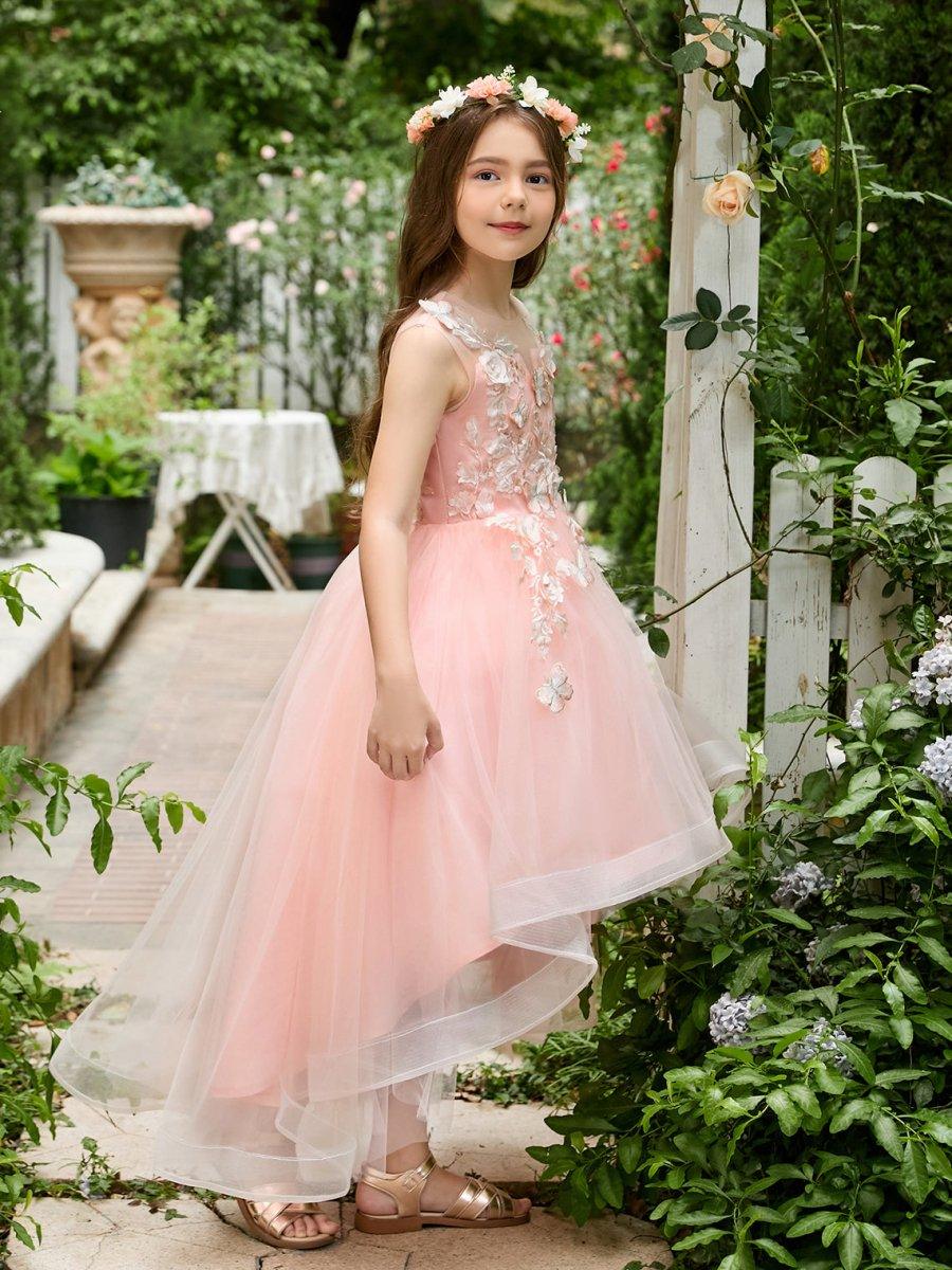 Ball-Gown/Princess Tulle Asymmetrical Pink Flower Girl Dress - photo 4