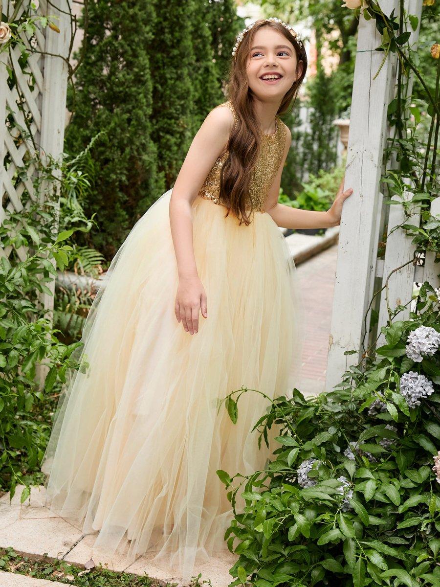 Ball-Gown/Princess Tulle Floor-length Champagne Flower Girl Dress - photo 4