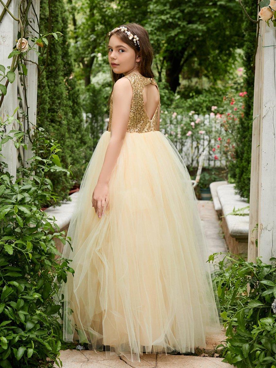 Ball-Gown/Princess Tulle Floor-length Champagne Flower Girl Dress - photo 6