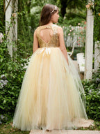 Ball-Gown/Princess Tulle Floor-length Champagne Flower Girl Dress - photo 2