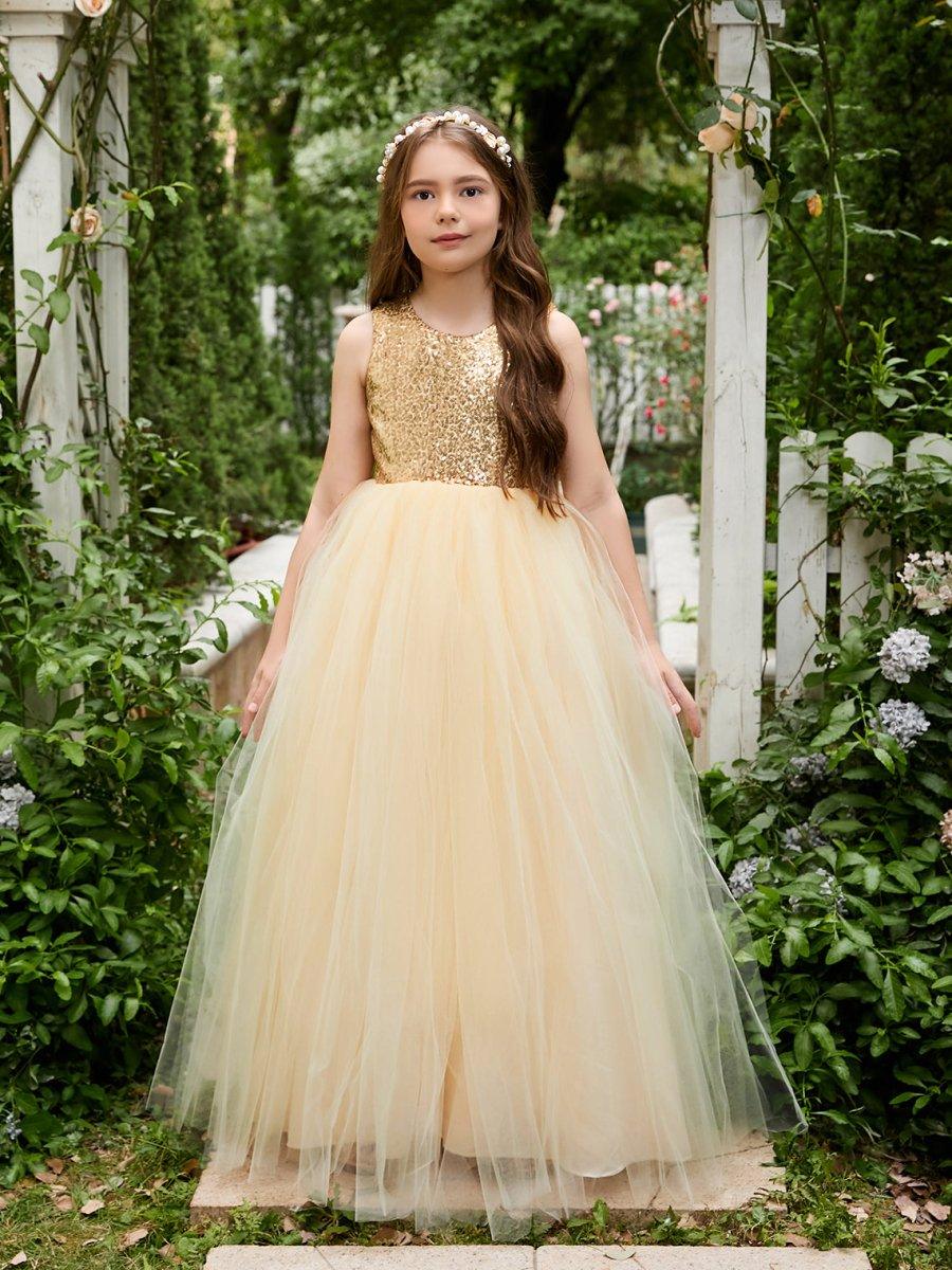 Ball-Gown/Princess Tulle Floor-length Champagne Flower Girl Dress - photo 1