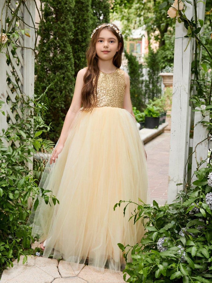 Ball-Gown/Princess Tulle Floor-length Champagne Flower Girl Dress - photo 3
