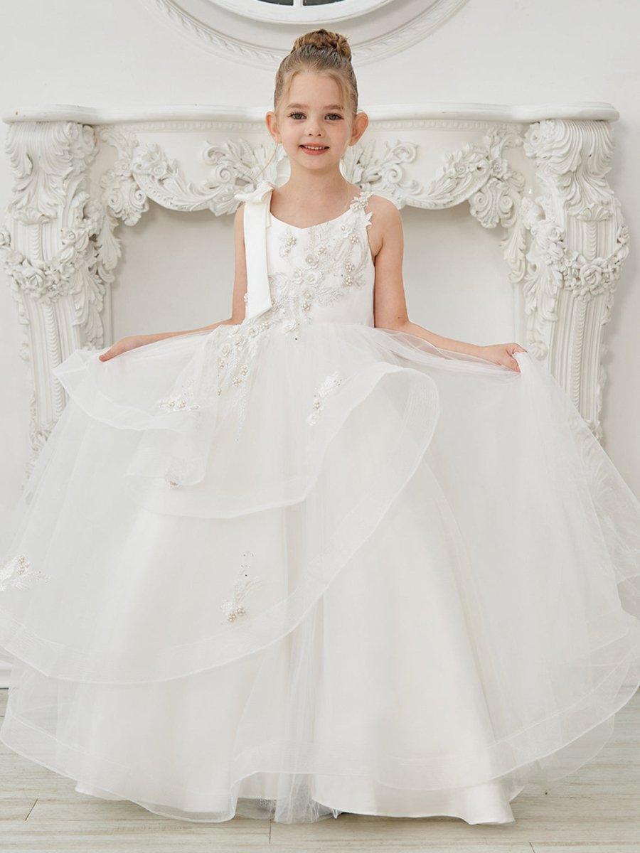 Ball-Gown/Princess Tulle Floor-length First Communion  Flower Girl Dress - photo 1