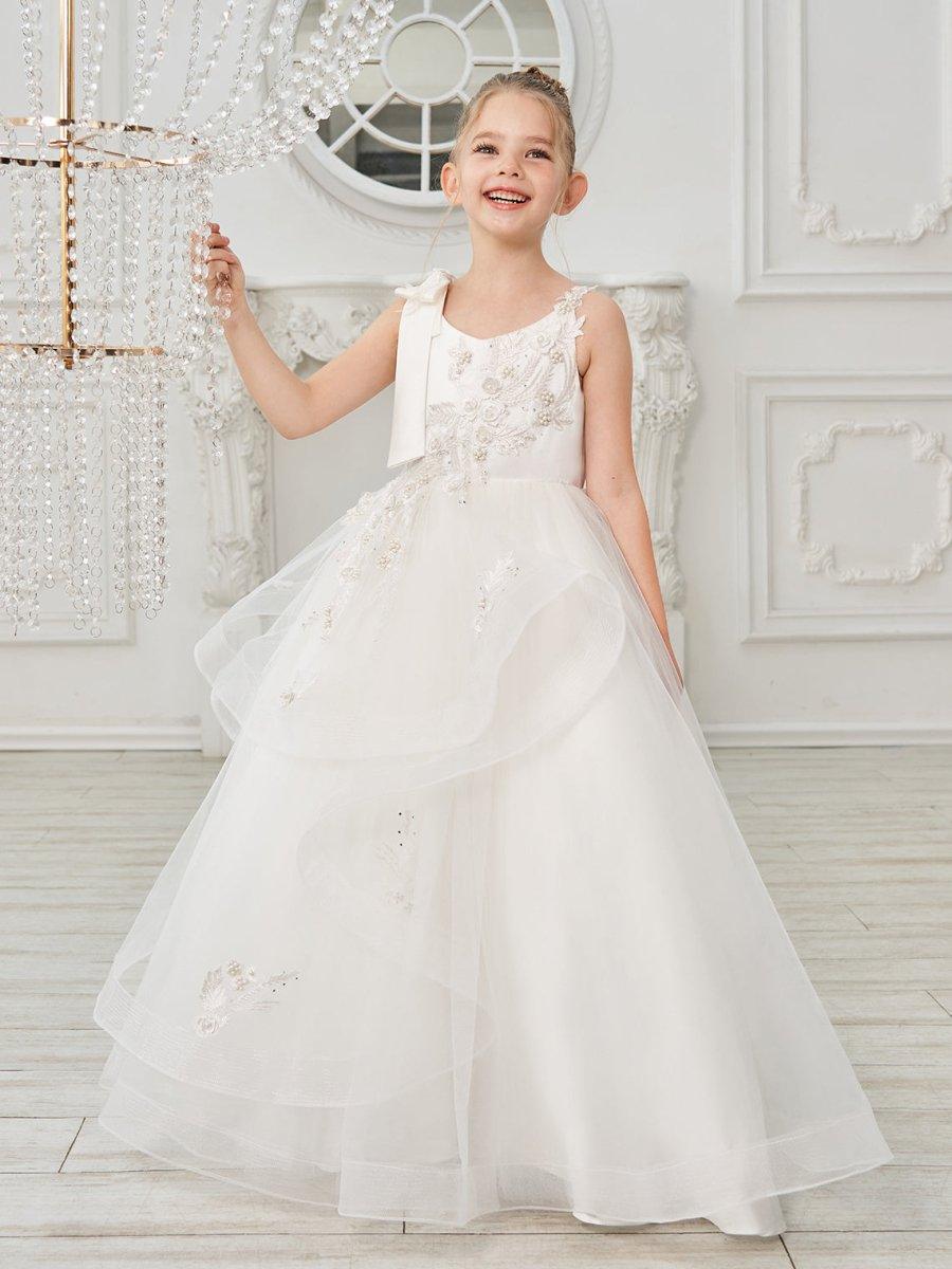 Ball-Gown/Princess Tulle Floor-length First Communion  Flower Girl Dress - photo 4