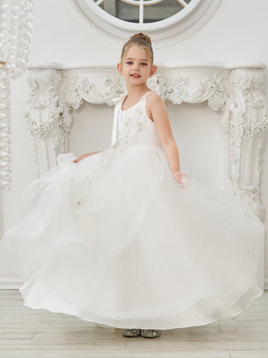 Ball-Gown/Princess Tulle Floor-length First Communion  Flower Girl Dress - photo 2