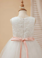 Ball-Gown/Princess Tulle Floor-length Ivory Flower Girl Dress - photo 6