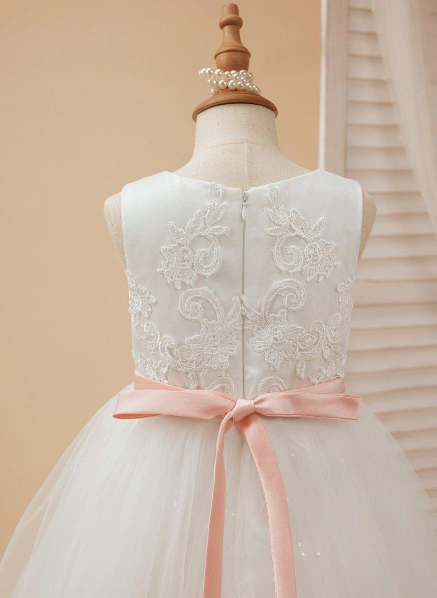 Ball-Gown/Princess Tulle Floor-length Ivory Flower Girl Dress - photo 6