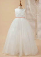 Ball-Gown/Princess Tulle Floor-length Ivory Flower Girl Dress - photo 3