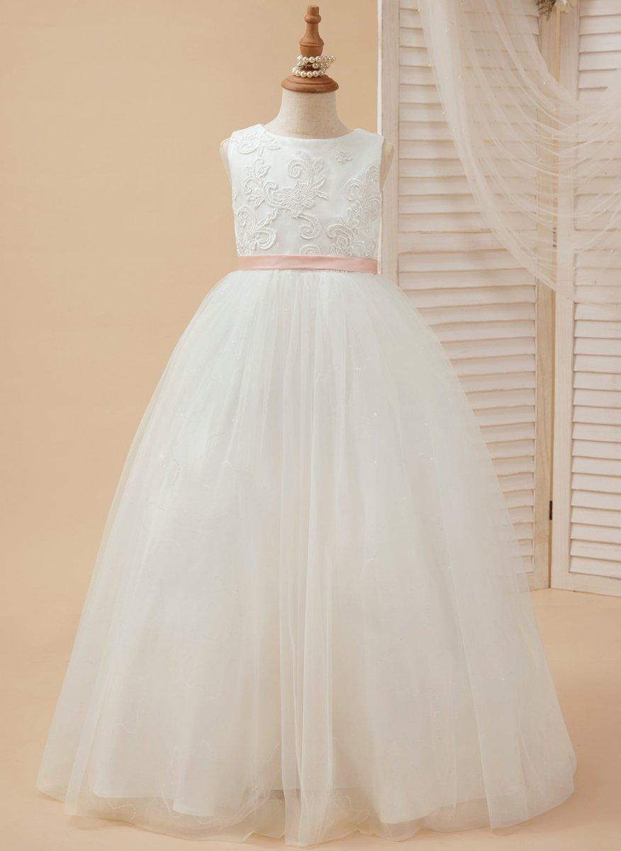 Ball-Gown/Princess Tulle Floor-length Ivory Flower Girl Dress - photo 3