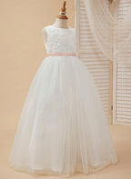 Ball-Gown/Princess Tulle Floor-length Ivory Flower Girl Dress - photo 2