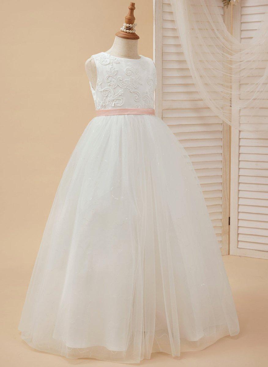 Ball-Gown/Princess Tulle Floor-length Ivory Flower Girl Dress - photo 2