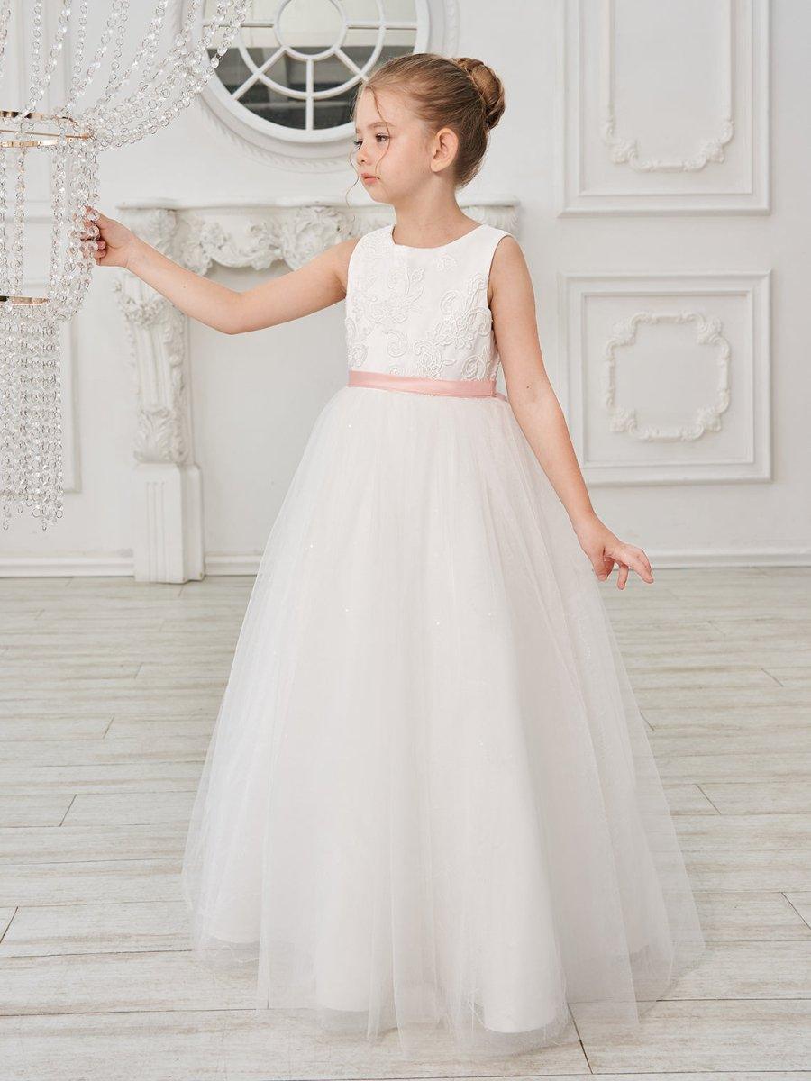 Ball-Gown/Princess Tulle Floor-length Ivory Flower Girl Dress - photo 1