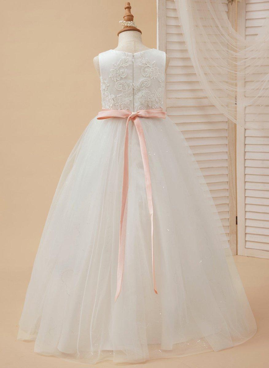 Ball-Gown/Princess Tulle Floor-length Ivory Flower Girl Dress - photo 4
