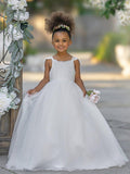 Ball-Gown/Princess Tulle Floor-length Ivory Flower Girl Dress - photo 1