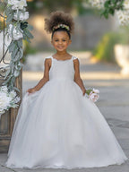 Ball-Gown/Princess Tulle Floor-length Ivory Flower Girl Dress - photo 1