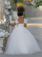 Ball-Gown/Princess Tulle Floor-length Ivory Flower Girl Dress - photo 3