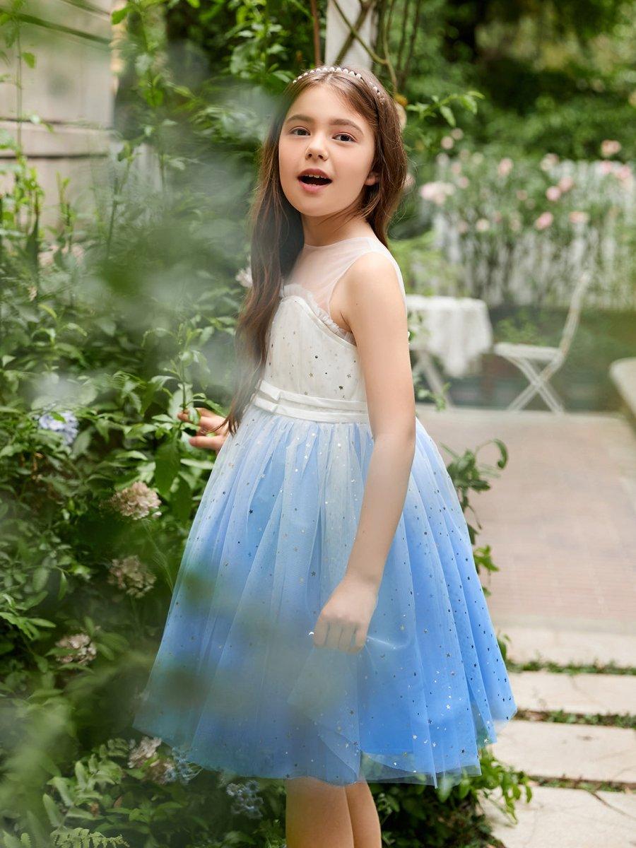 Ball-Gown/Princess Tulle Knee-length Blue Flower Girl Dress - photo 3
