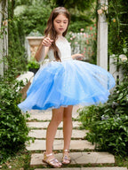 Ball-Gown/Princess Tulle Knee-length Blue Flower Girl Dress - photo 2