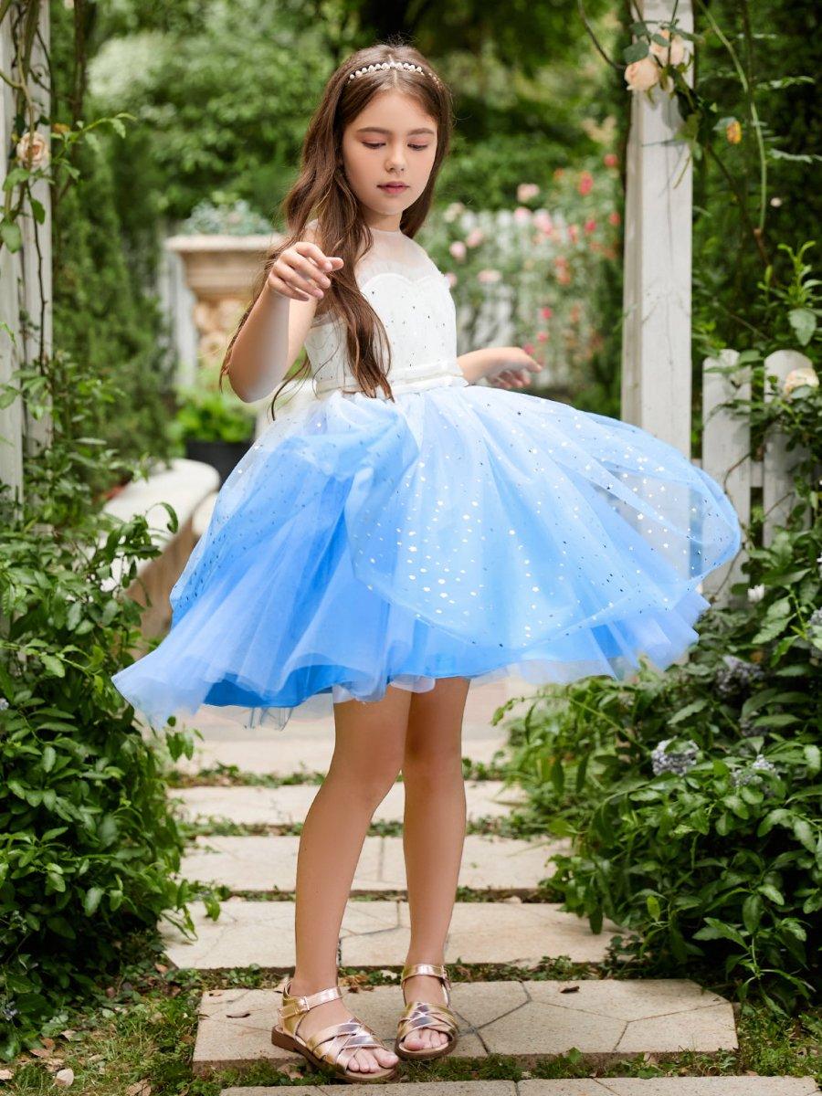 Ball-Gown/Princess Tulle Knee-length Blue Flower Girl Dress - photo 2