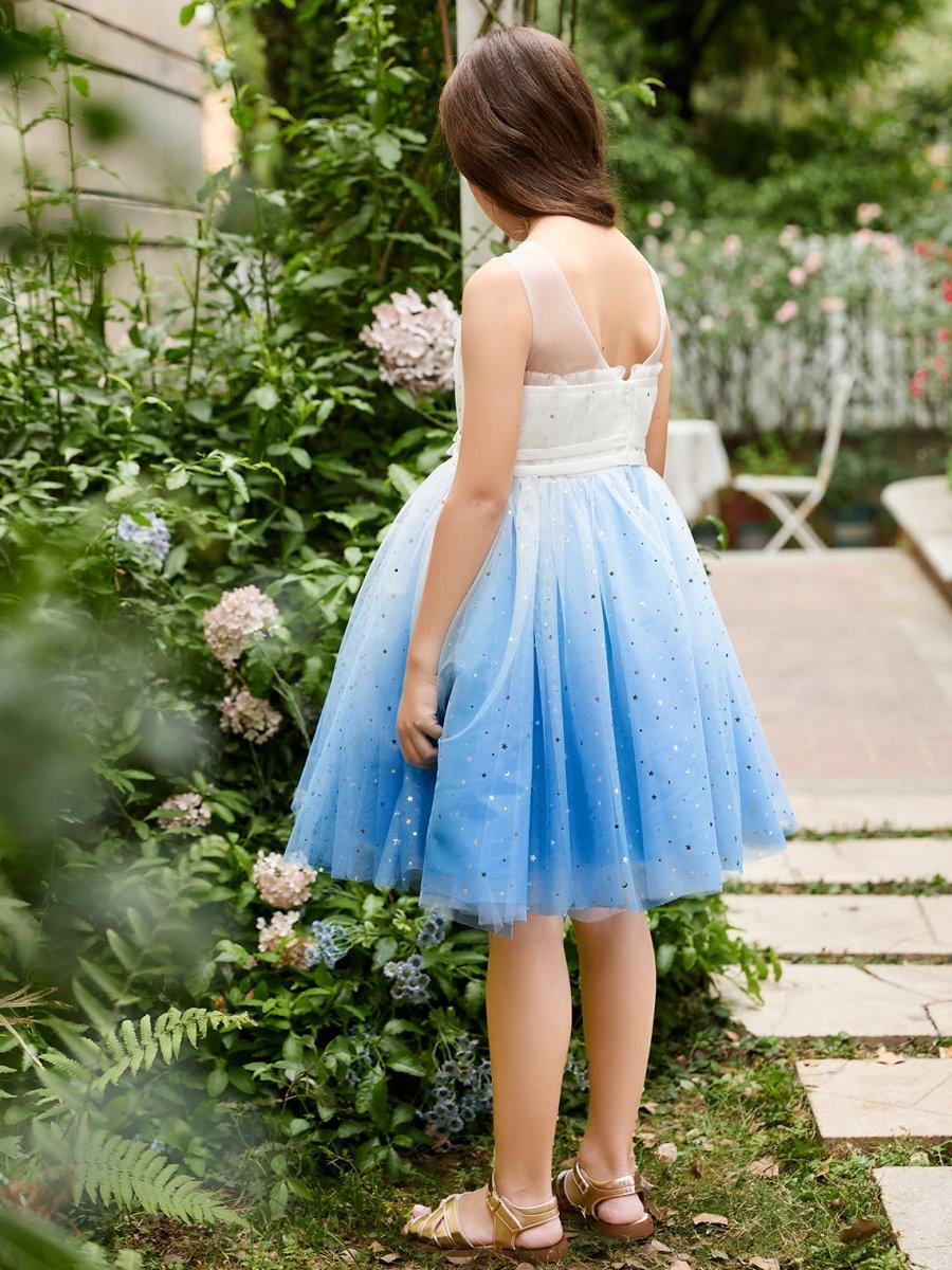 Ball-Gown/Princess Tulle Knee-length Blue Flower Girl Dress - photo 4