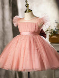 Ball-Gown/Princess Tulle Knee-length Pearl Pink Flower Girl Dress - photo 1
