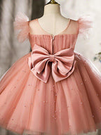 Ball-Gown/Princess Tulle Knee-length Pearl Pink Flower Girl Dress - photo 2