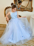 Ball-Gown/Princess Tulle Sweep Train Blue Flower Girl Dress - photo 6