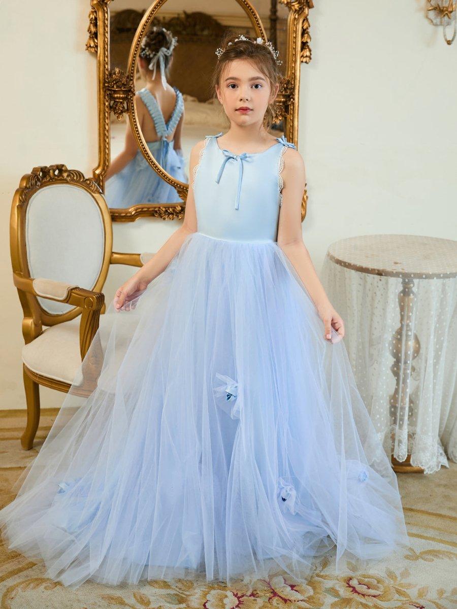 Ball-Gown/Princess Tulle Sweep Train Blue Flower Girl Dress - photo 3
