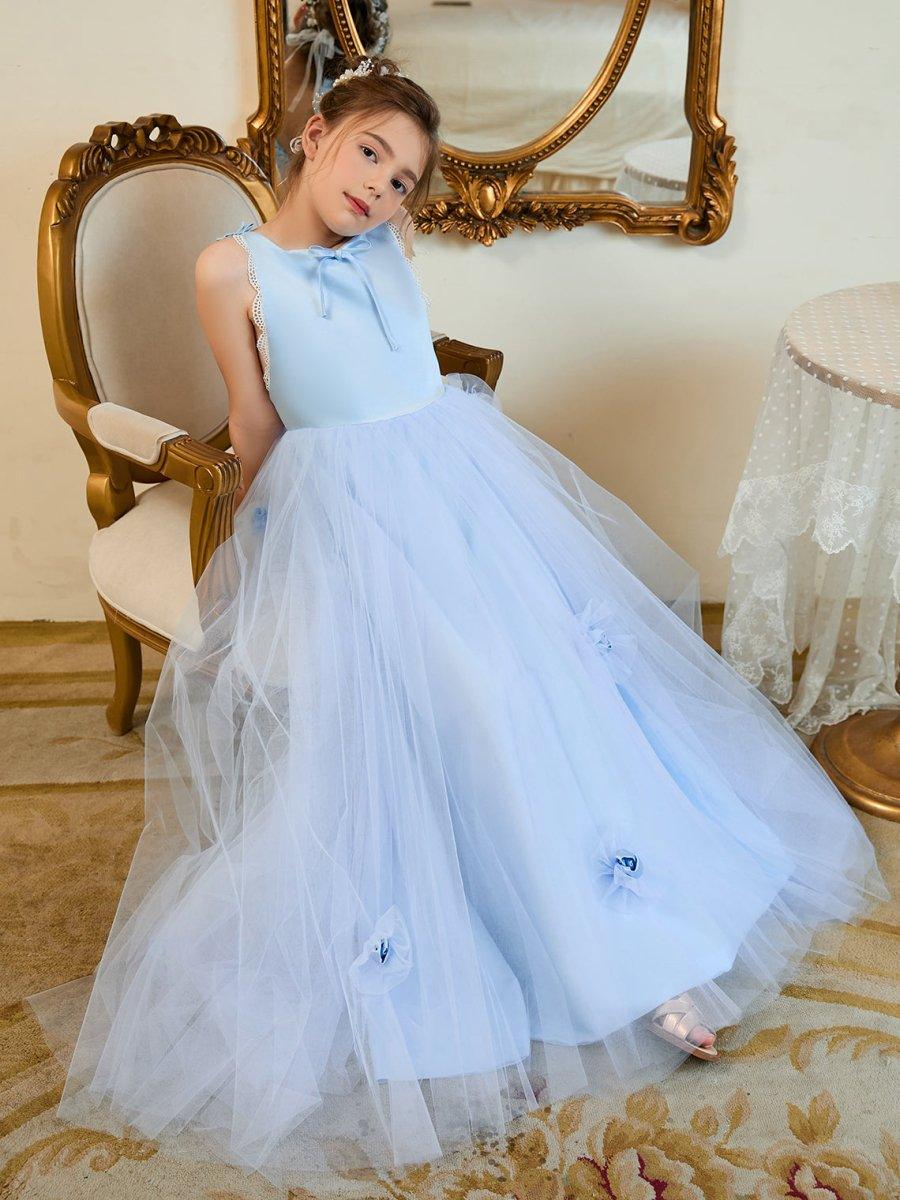 Ball-Gown/Princess Tulle Sweep Train Blue Flower Girl Dress - photo 5