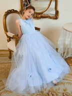 Ball-Gown/Princess Tulle Sweep Train Blue Flower Girl Dress - photo 5