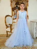 Ball-Gown/Princess Tulle Sweep Train Blue Flower Girl Dress - photo 1