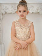Ball-Gown/Princess Tulle Sweep Train Champagne Flower Girl Dress - photo 4