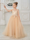 Ball-Gown/Princess Tulle Sweep Train Champagne Flower Girl Dress - photo 1