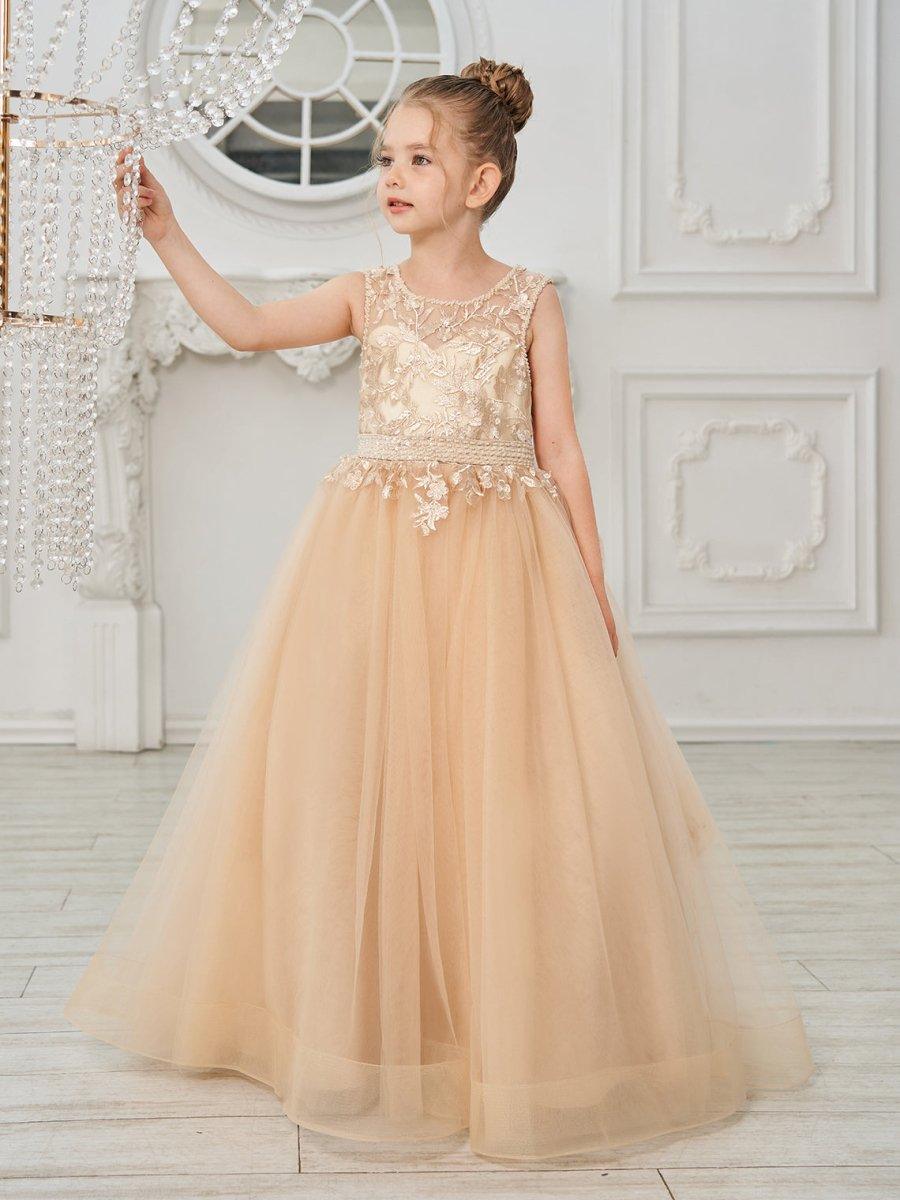 Ball-Gown/Princess Tulle Sweep Train Champagne Flower Girl Dress - photo 1