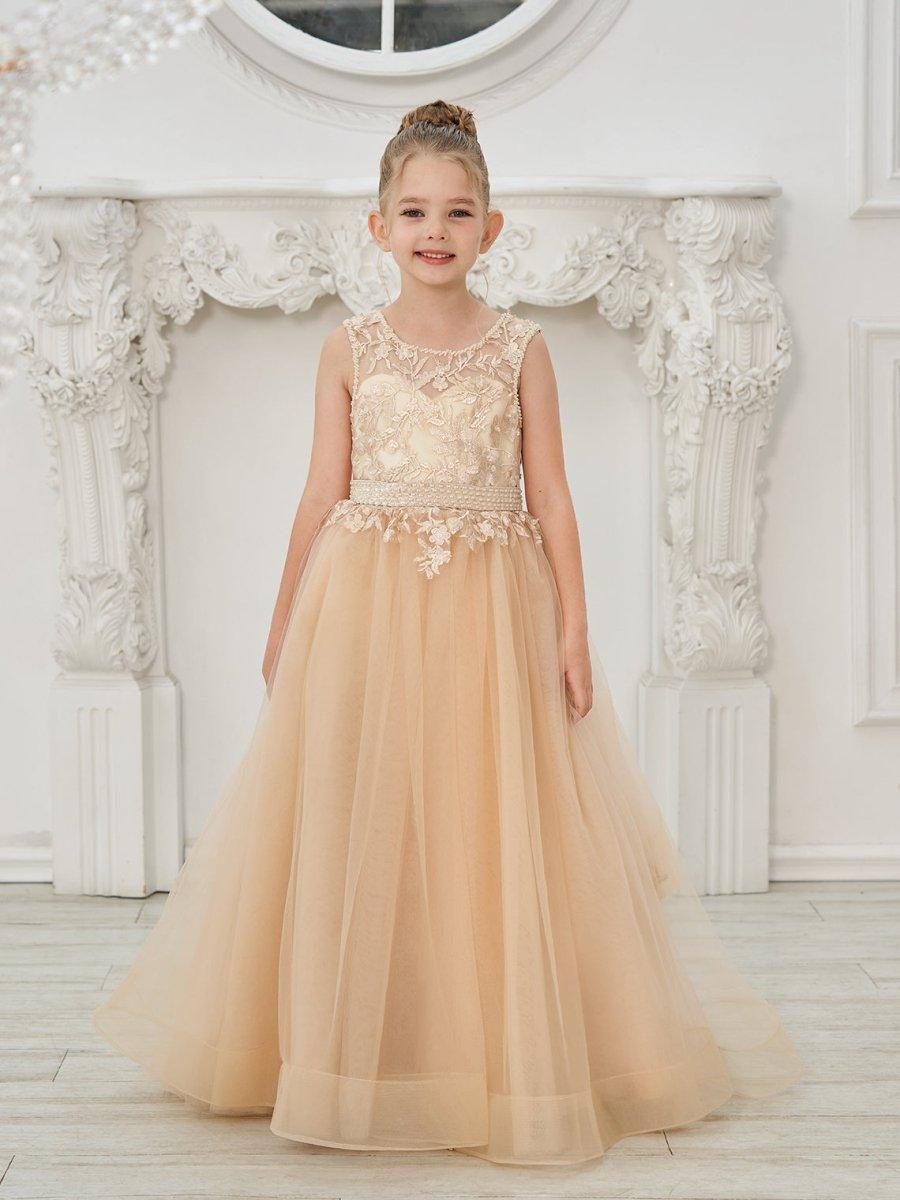 Ball-Gown/Princess Tulle Sweep Train Champagne Flower Girl Dress - photo 2