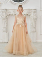 Ball-Gown/Princess Tulle Sweep Train Champagne Flower Girl Dress - photo 2