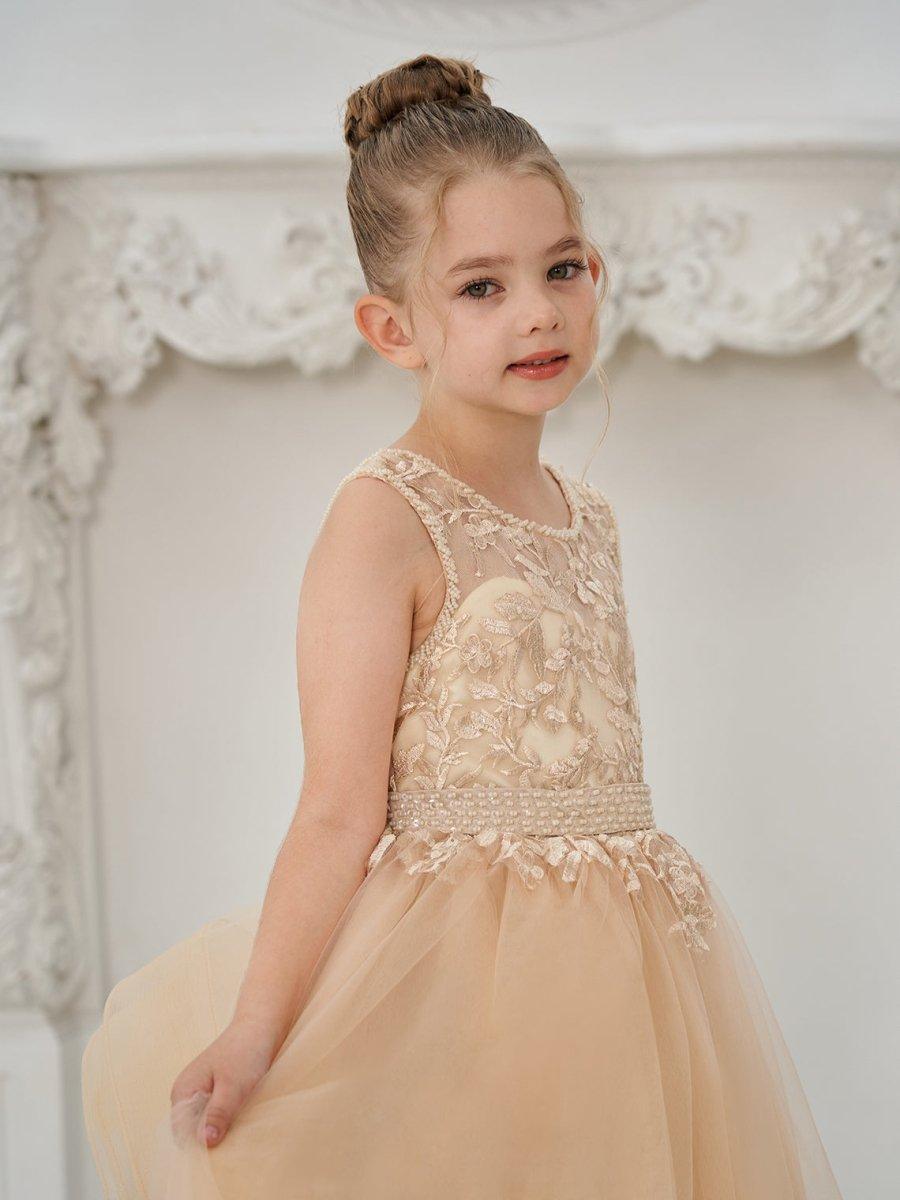 Ball-Gown/Princess Tulle Sweep Train Champagne Flower Girl Dress - photo 6