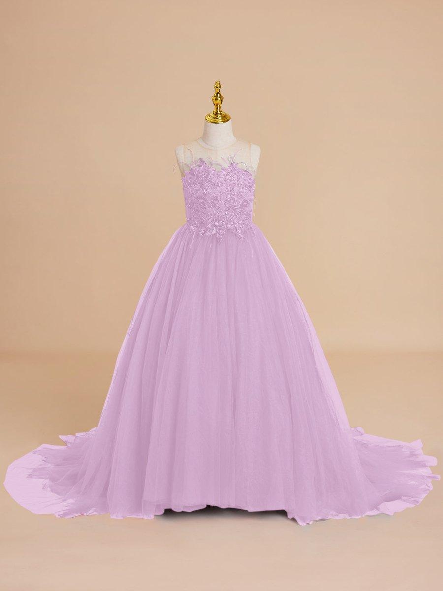 Ball-Gown/Princess Tulle Sweep Train Flower Girl Dress - photo 4