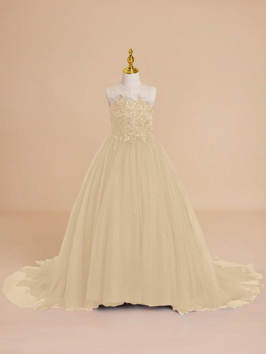 Ball-Gown/Princess Tulle Sweep Train Flower Girl Dress - photo 5