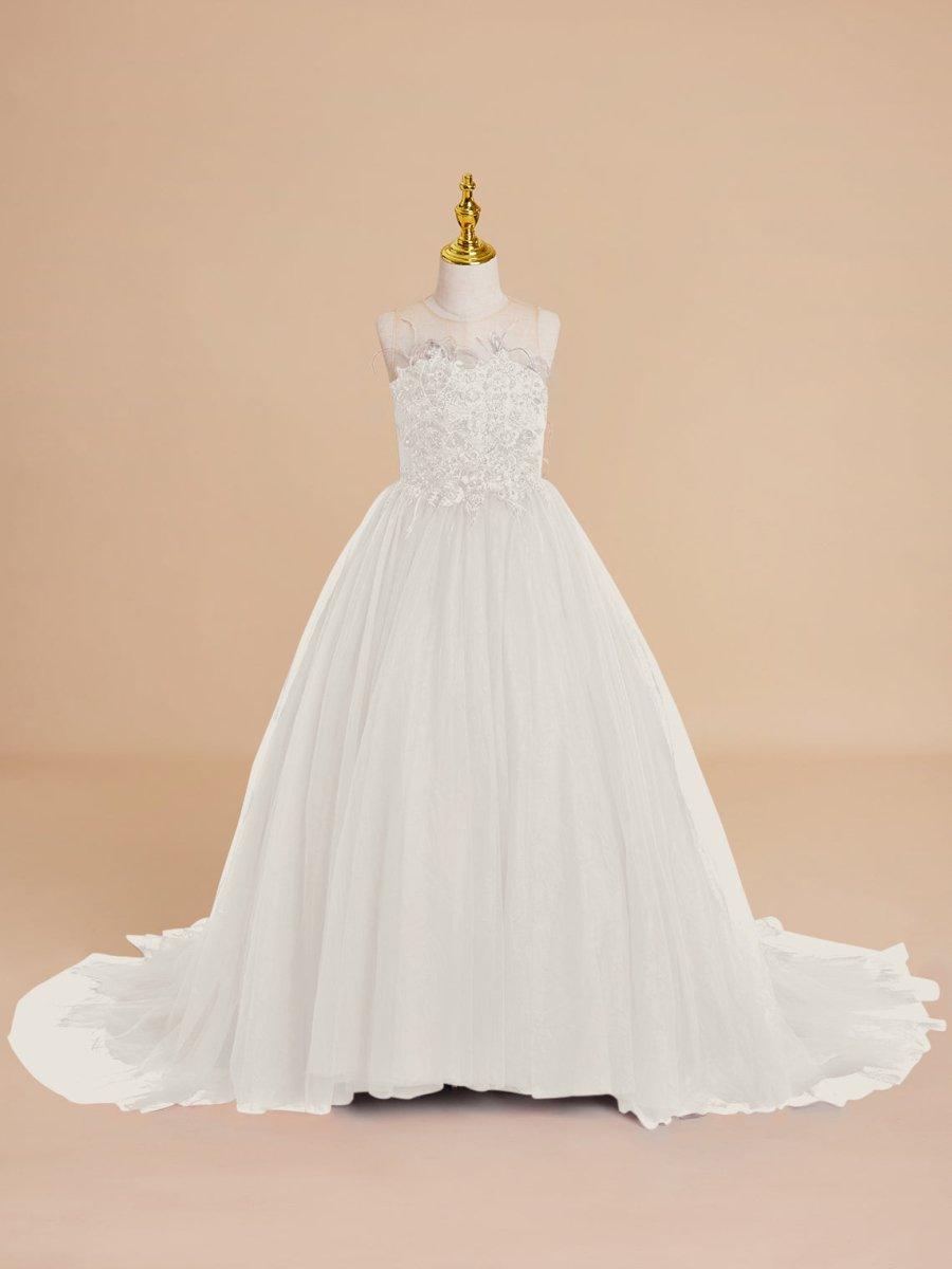 Ball-Gown/Princess Tulle Sweep Train Flower Girl Dress - photo 2