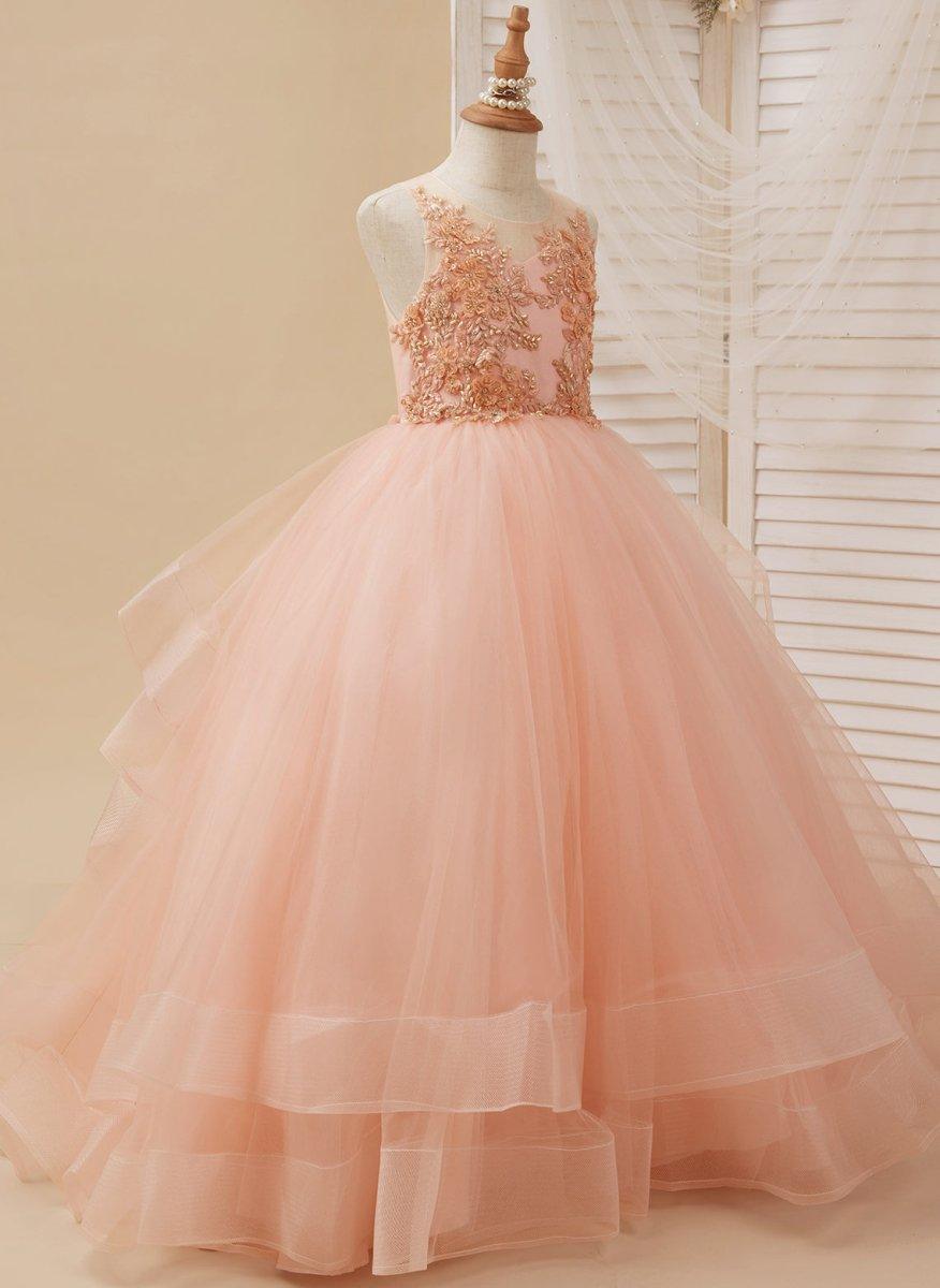 Ball-Gown/Princess Tulle Sweep Train Flower Girl Dress - photo 1
