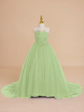 Ball-Gown/Princess Tulle Sweep Train Flower Girl Dress - photo 1