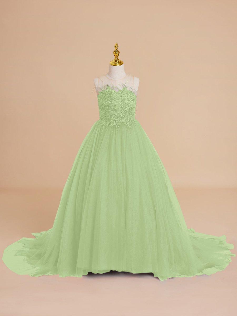 Ball-Gown/Princess Tulle Sweep Train Flower Girl Dress - photo 1