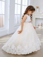 Ball-Gown/Princess Tulle Sweep Train Ivory  Flower Girl Dress - photo 3