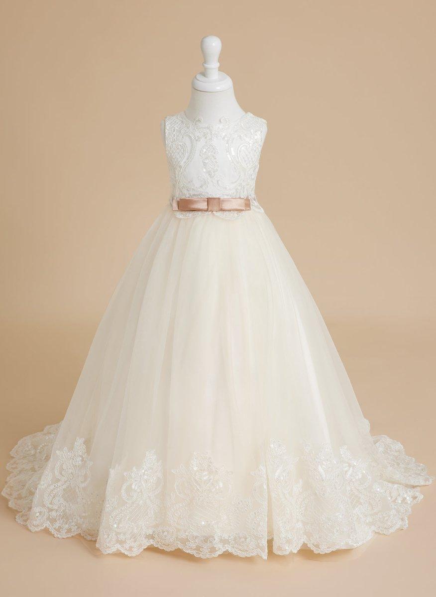 Ball-Gown/Princess Tulle Sweep Train Ivory  Flower Girl Dress - photo 5