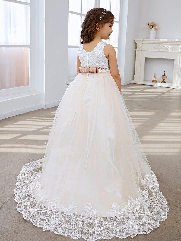 Ball-Gown/Princess Tulle Sweep Train Ivory  Flower Girl Dress - photo 2
