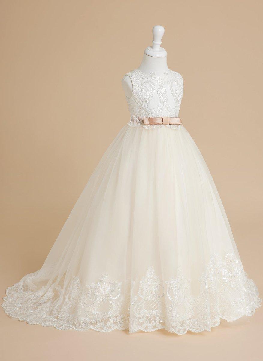Ball-Gown/Princess Tulle Sweep Train Ivory  Flower Girl Dress - photo 4