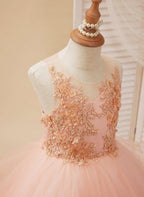 Ball-Gown/Princess Tulle Sweep Train Pink Flower Girl Dress - photo 4